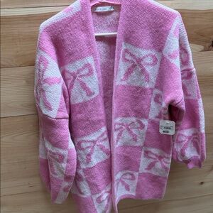 Altar'd State Pink and White Knit Cardigan